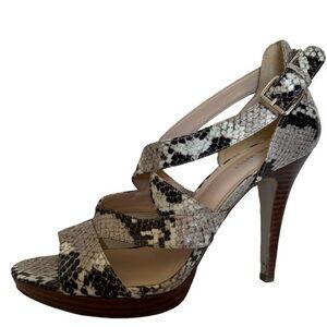 Nine West Cream Tan Snakeskin Leather Wrap Platform Stiletto High Heels …